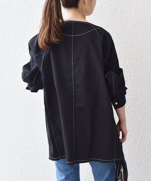 SHIPS（シップス）の「*【SHIPS別注】StanRay：ノーカラーカバーオール（セットアップ対応可能）◆（カバーオール・レディース・ブラック/サンドベージュ/ブルー/ライトピンク・ONE SIZE）」の7枚目の写真