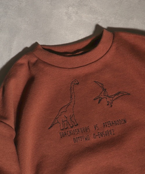 BREEZE（ブリーズ）の「【裏毛】恐竜VSトレーナー（スウェット・キッズ・グリーン/イエロー/オレンジ/ブルー/ブラック/パープル/グレー/ブラウン・100/110/120/130/140/90/80）」の4枚目の写真