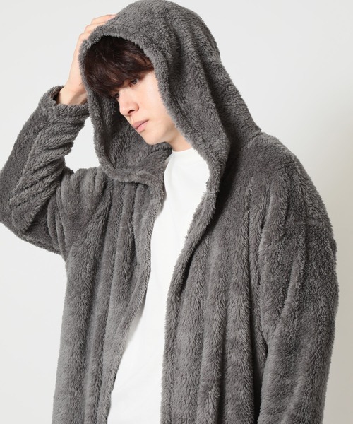 ARCADE（アーケード）の「マイクロファイバー モコボア 寒さ 冷え性対策 着る毛布 フード付き ロング丈 部屋着 ルームウェア メンズ レディース兼用（ガウン/バスローブ・メンズ・グレー/ブラウン/ベージュ/ネイビー/ブラック・FREE）」の20枚目の写真