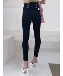 GYDA | ハイウエストボタン BACK WレースUPスキニーパンツ(デニムパンツ)