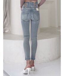 GYDA | ハイウエストボタン BACK WレースUPスキニーパンツ(デニムパンツ)