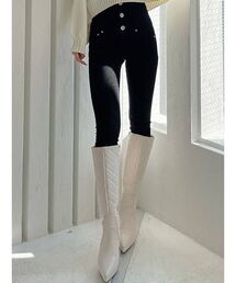 GYDA | ハイウエストボタン BACK WレースUPスキニーパンツ(デニムパンツ)