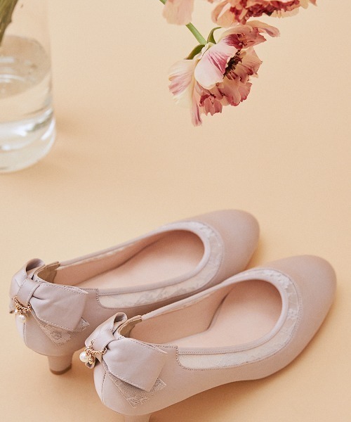 JELLY BEANS（ジェリービーンズ）の「バックリボンレーストリムパンプス<ふわさら>(204-12874)JELLY BEANS(ジェリービーンズ)（パンプス・レディース・ブラック/ライトピンク/ライトグレー・21.5/25.5/24.5/25/22.5/23/22/24/23.5）」の19枚目の写真