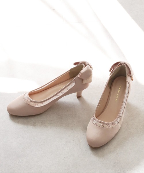 JELLY BEANS（ジェリービーンズ）の「バックリボンレーストリムパンプス<ふわさら>(204-12874)JELLY BEANS(ジェリービーンズ)（パンプス・レディース・ブラック/ライトピンク/ライトグレー・21.5/25.5/24.5/25/22.5/23/22/24/23.5）」の18枚目の写真