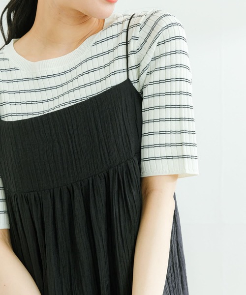 URBAN RESEARCH（アーバンリサーチ）の「コンパクトリブ5分袖ニット（ニット/セーター・レディース・ベージュ系その他/ブルー/ネイビー/その他1・FREE）」の5枚目の写真