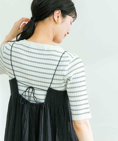 URBAN RESEARCH（アーバンリサーチ）の「コンパクトリブ5分袖ニット（ニット/セーター・レディース・ベージュ系その他/ブルー/ネイビー/その他1・FREE）」の6枚目の写真