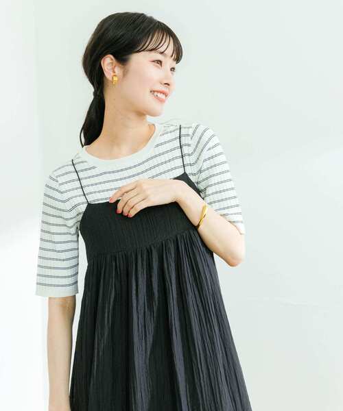 URBAN RESEARCH（アーバンリサーチ）の「コンパクトリブ5分袖ニット（ニット/セーター・レディース・ベージュ系その他/ブルー/ネイビー/その他1・FREE）」の8枚目の写真