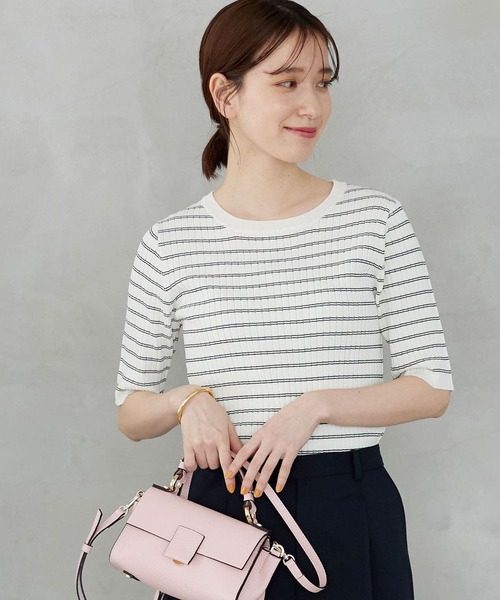 URBAN RESEARCH（アーバンリサーチ）の「コンパクトリブ5分袖ニット（ニット/セーター・レディース・ベージュ系その他/ブルー/ネイビー/その他1・FREE）」の13枚目の写真