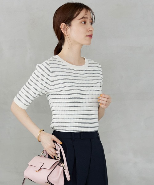 URBAN RESEARCH（アーバンリサーチ）の「コンパクトリブ5分袖ニット（ニット/セーター・レディース・ベージュ系その他/ブルー/ネイビー/その他1・FREE）」の14枚目の写真