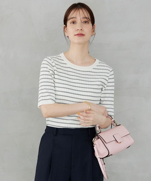 URBAN RESEARCH（アーバンリサーチ）の「コンパクトリブ5分袖ニット（ニット/セーター・レディース・ベージュ系その他/ブルー/ネイビー/その他1・FREE）」の15枚目の写真