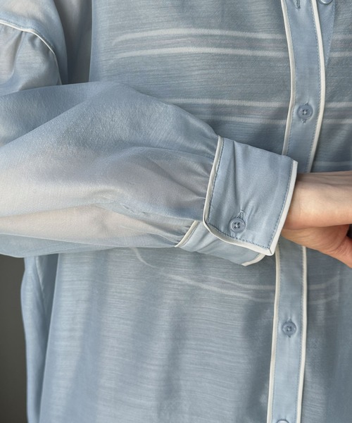 セール】大人のフェミニン。シアーバンドカラー オーバーサイズ ビッグ