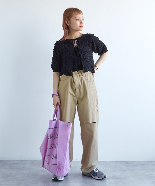 w closet（ダブルクローゼット）の「【サイズ調節できる】ダメージチノパンツ（チノパンツ・レディース・ベージュ・FREE）」の17枚目の写真