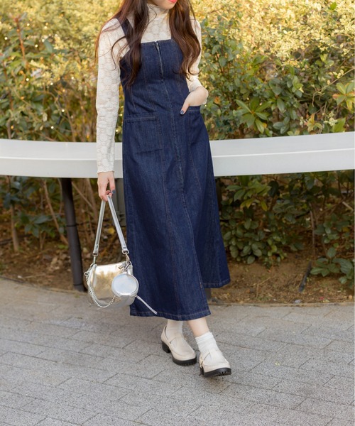 SpRay(スプレイ)の「フロントZIPジャンバースカート(つなぎ/オールインワン・レディース・ブルー/ブラック・FREE)」の3枚目の写真