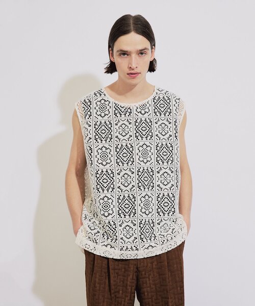 tk.TAKEO KIKUCHI（ティーケータケオキクチ）の「◆スクエアレースノースリーブ（タンクトップ・メンズ・ブラック/オフホワイト・88）」の2枚目の写真