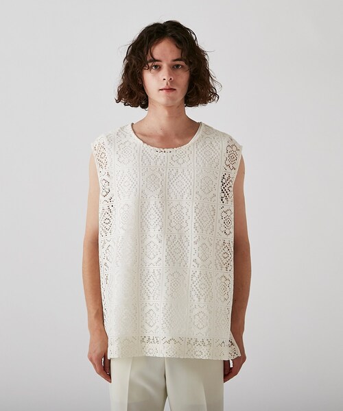 tk.TAKEO KIKUCHI（ティーケータケオキクチ）の「◆スクエアレースノースリーブ（タンクトップ・メンズ・ブラック/オフホワイト・88）」の3枚目の写真