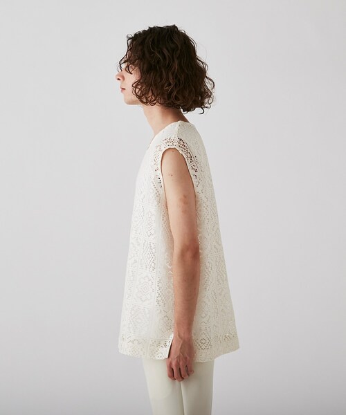 tk.TAKEO KIKUCHI（ティーケータケオキクチ）の「◆スクエアレースノースリーブ（タンクトップ・メンズ・ブラック/オフホワイト・88）」の4枚目の写真