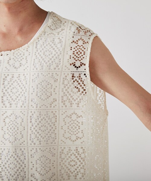 tk.TAKEO KIKUCHI（ティーケータケオキクチ）の「◆スクエアレースノースリーブ（タンクトップ・メンズ・ブラック/オフホワイト・88）」の7枚目の写真