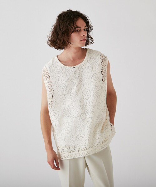 tk.TAKEO KIKUCHI（ティーケータケオキクチ）の「◆スクエアレースノースリーブ（タンクトップ・メンズ・ブラック/オフホワイト・88）」の10枚目の写真