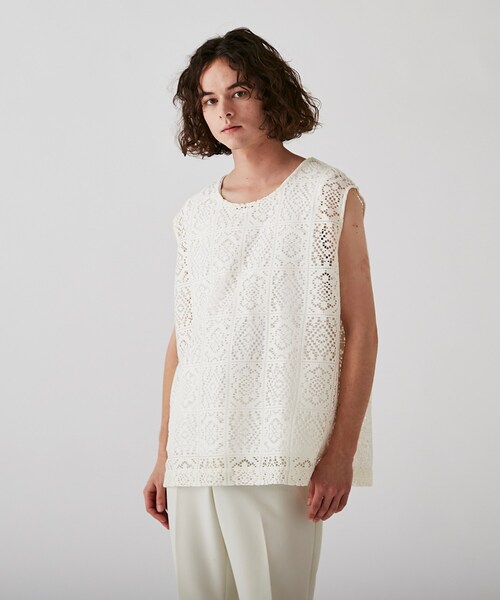 tk.TAKEO KIKUCHI（ティーケータケオキクチ）の「◆スクエアレースノースリーブ（タンクトップ・メンズ・ブラック/オフホワイト・88）」の11枚目の写真