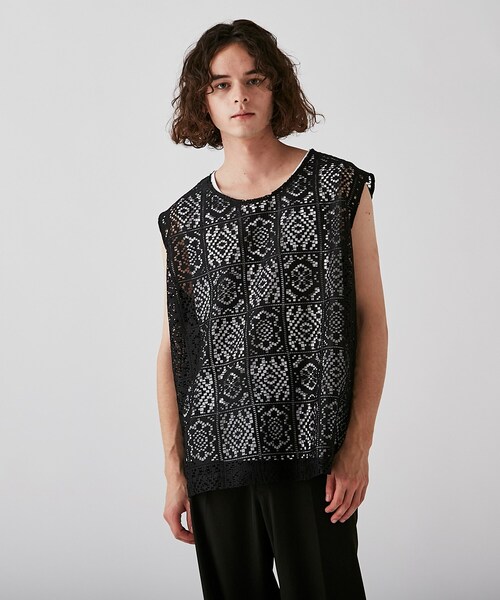 tk.TAKEO KIKUCHI（ティーケータケオキクチ）の「◆スクエアレースノースリーブ（タンクトップ・メンズ・ブラック/オフホワイト・88）」の14枚目の写真