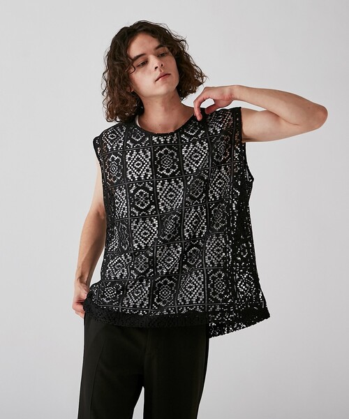 tk.TAKEO KIKUCHI（ティーケータケオキクチ）の「◆スクエアレースノースリーブ（タンクトップ・メンズ・ブラック/オフホワイト・88）」の15枚目の写真