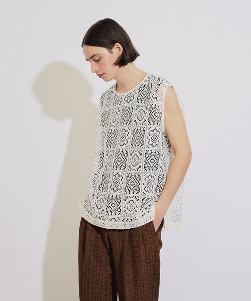 tk.TAKEO KIKUCHI（ティーケータケオキクチ）の「◆スクエアレースノースリーブ（タンクトップ・メンズ・ブラック/オフホワイト・88）」の20枚目の写真