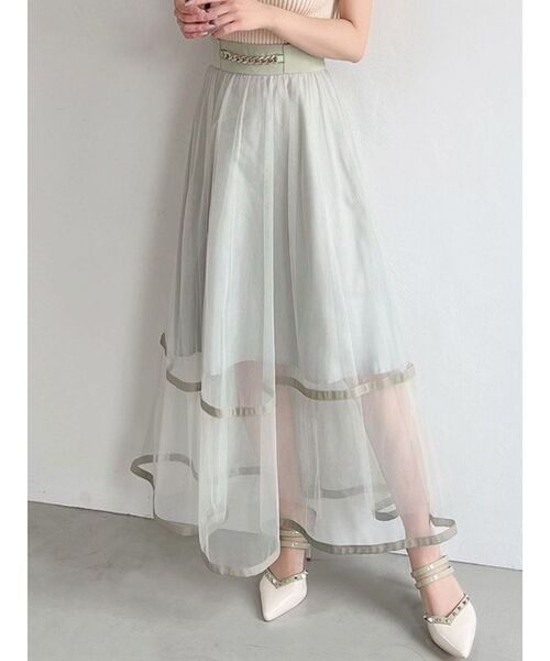 RESEXXY（リゼクシー）の「チュールフレアベルトデザインスカート（スカート・レディース・ブラック/ベージュ/ミント・FREE）」の3枚目の写真