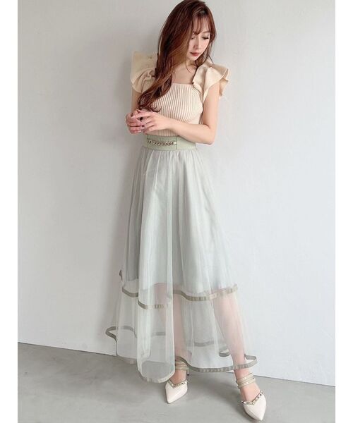 RESEXXY（リゼクシー）の「チュールフレアベルトデザインスカート（スカート・レディース・ブラック/ベージュ/ミント・FREE）」の8枚目の写真