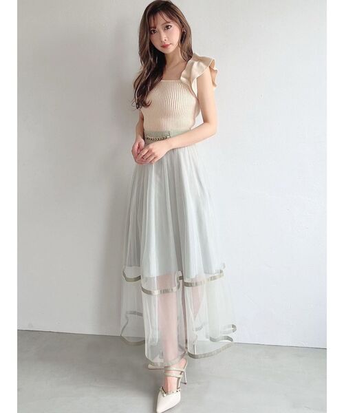 RESEXXY（リゼクシー）の「チュールフレアベルトデザインスカート（スカート・レディース・ブラック/ベージュ/ミント・FREE）」の9枚目の写真