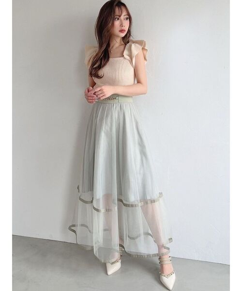 RESEXXY（リゼクシー）の「チュールフレアベルトデザインスカート（スカート・レディース・ブラック/ベージュ/ミント・FREE）」の10枚目の写真
