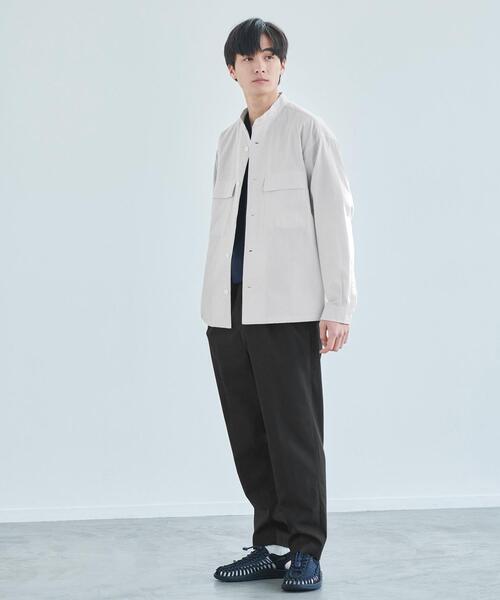 green label relaxing（グリーンレーベルリラクシング）の「リップルチェック ダブルパッチ バンドカラー シャツブルゾン（シャツ/ブラウス・メンズ・ケリー/ナチュラル/ダークグレー・S/XL/M/L）」の6枚目の写真