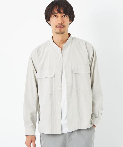 green label relaxing（グリーンレーベルリラクシング）の「リップルチェック ダブルパッチ バンドカラー シャツブルゾン（シャツ/ブラウス・メンズ・ケリー/ナチュラル/ダークグレー・S/XL/M/L）」の11枚目の写真