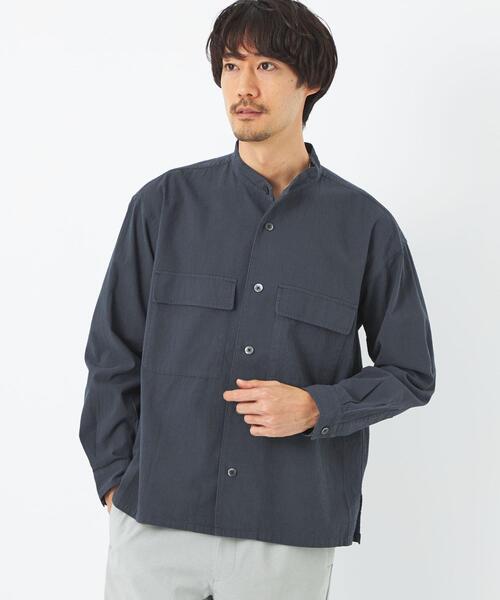 green label relaxing（グリーンレーベルリラクシング）の「リップルチェック ダブルパッチ バンドカラー シャツブルゾン（シャツ/ブラウス・メンズ・ケリー/ナチュラル/ダークグレー・S/XL/M/L）」の12枚目の写真