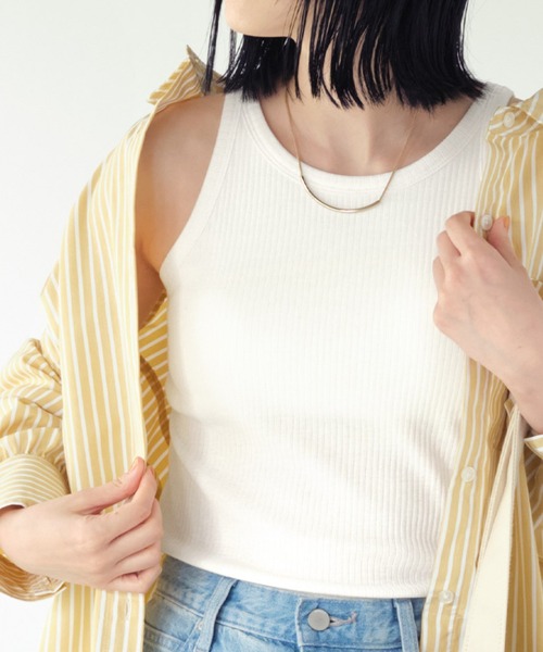 Chaco closet(チャコ クローゼット)の「リブカップ付きアメリカンスリーブタンクトップ(タンクトップ・レディース・アイボリー/ブラック/オフホワイト/ブラウン/グリーン/イエロー・FREE)」の1枚目の写真
