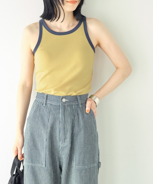 Chaco closet(チャコ クローゼット)の「リブカップ付きアメリカンスリーブタンクトップ(タンクトップ・レディース・アイボリー/ブラック/オフホワイト/ブラウン/グリーン/イエロー・FREE)」の6枚目の写真