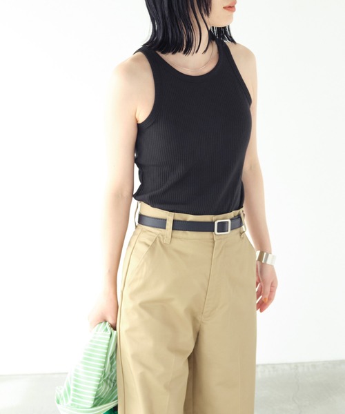 Chaco closet(チャコ クローゼット)の「リブカップ付きアメリカンスリーブタンクトップ(タンクトップ・レディース・アイボリー/ブラック/オフホワイト/ブラウン/グリーン/イエロー・FREE)」の11枚目の写真