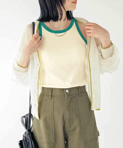 Chaco closet(チャコ クローゼット)の「リブカップ付きアメリカンスリーブタンクトップ(タンクトップ・レディース・アイボリー/ブラック/オフホワイト/ブラウン/グリーン/イエロー・FREE)」の9枚目の写真