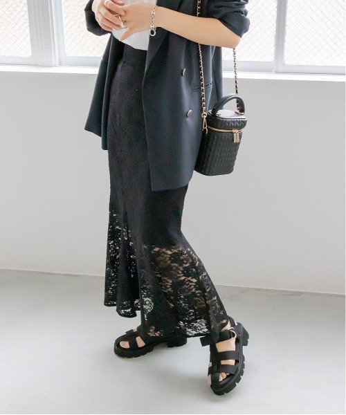 RANDA(ランダ)の「マーメイドレーススカート(スカート・レディース・ブラック/ベージュ・0/1)」の2枚目の写真