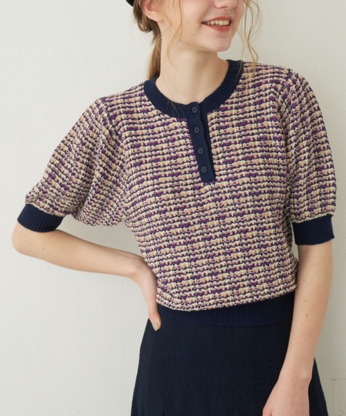 idem（イデム）の「【ZOZOTOWN限定】 mix color polo knit/半袖ニットTOPS（ニット/セーター・レディース・アイボリー/ネイビー・FREE）」の8枚目の写真