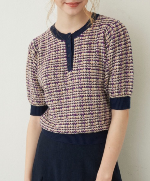 idem（イデム）の「【ZOZOTOWN限定】 mix color polo knit/半袖ニットTOPS（ニット/セーター・レディース・アイボリー/ネイビー・FREE）」の7枚目の写真