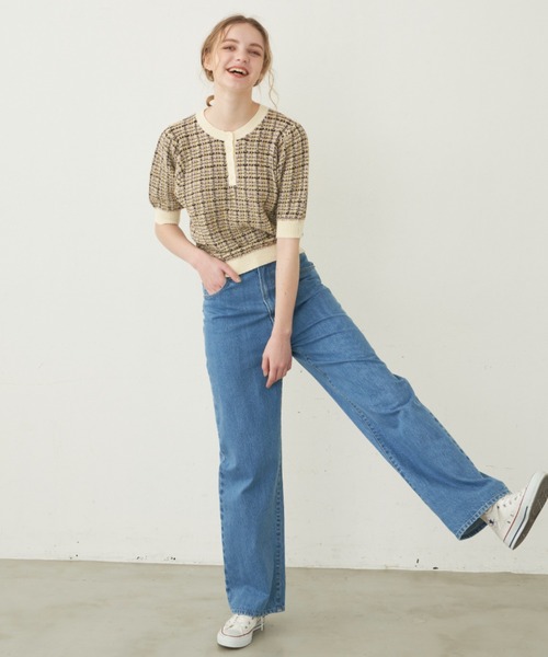 idem（イデム）の「【ZOZOTOWN限定】 mix color polo knit/半袖ニットTOPS（ニット/セーター・レディース・アイボリー/ネイビー・FREE）」の5枚目の写真