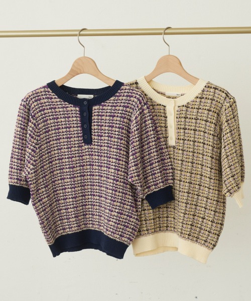 idem（イデム）の「【ZOZOTOWN限定】 mix color polo knit/半袖ニットTOPS（ニット/セーター・レディース・アイボリー/ネイビー・FREE）」の3枚目の写真