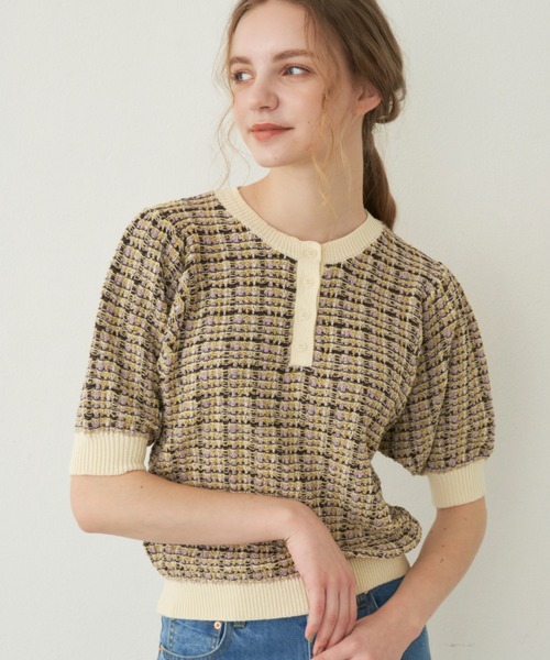 idem（イデム）の「【ZOZOTOWN限定】 mix color polo knit/半袖ニットTOPS（ニット/セーター・レディース・アイボリー/ネイビー・FREE）」の4枚目の写真