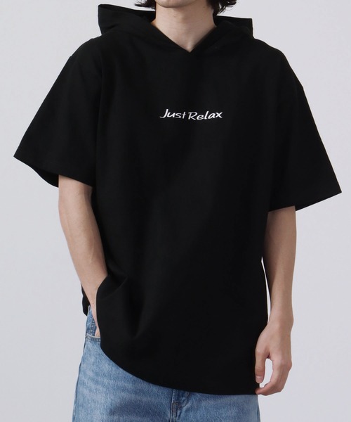 MODISH GAZE(モディシュガゼ)の「MODISH GAZE 線画 Just Relax半袖Tパーカー(パーカー・メンズ・ブラック/ホワイト・M/XL/L)」の11枚目の写真