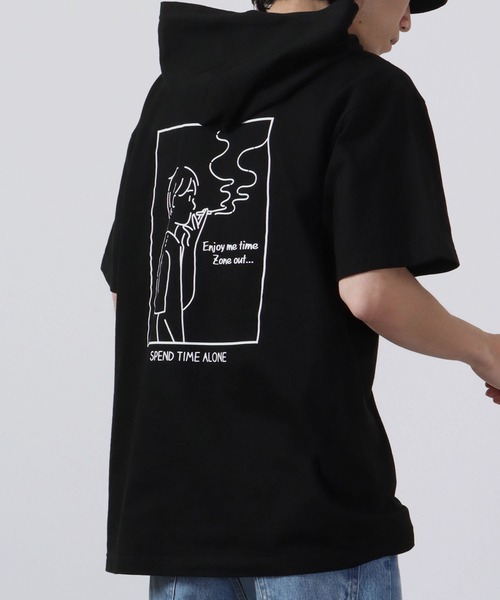 MODISH GAZE(モディシュガゼ)の「MODISH GAZE 線画 Just Relax半袖Tパーカー(パーカー・メンズ・ブラック/ホワイト・M/XL/L)」の13枚目の写真