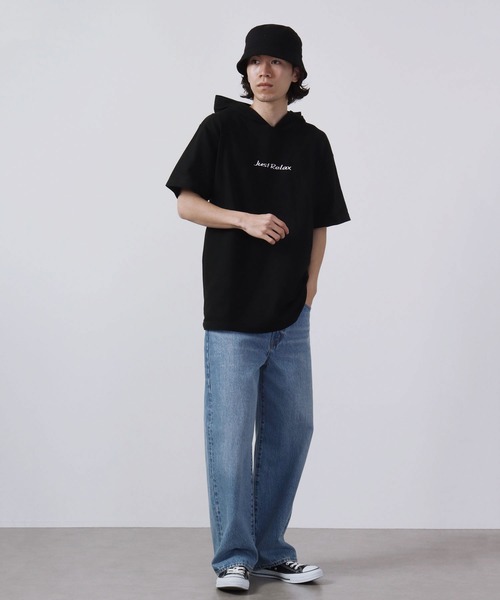 MODISH GAZE(モディシュガゼ)の「MODISH GAZE 線画 Just Relax半袖Tパーカー(パーカー・メンズ・ブラック/ホワイト・M/XL/L)」の14枚目の写真