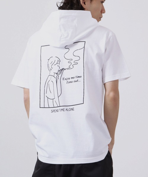 MODISH GAZE(モディシュガゼ)の「MODISH GAZE 線画 Just Relax半袖Tパーカー(パーカー・メンズ・ブラック/ホワイト・M/XL/L)」の4枚目の写真