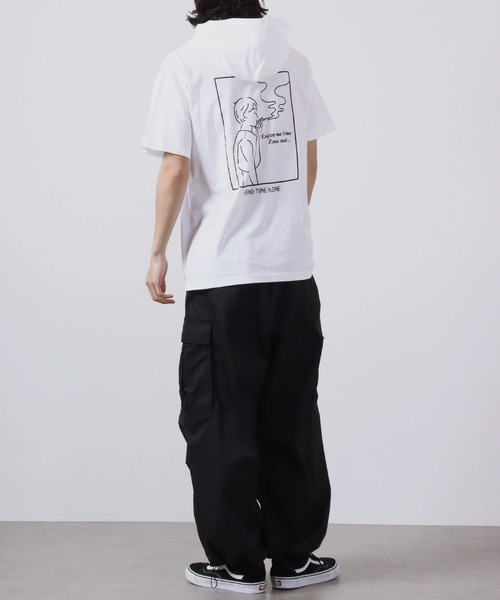 MODISH GAZE(モディシュガゼ)の「MODISH GAZE 線画 Just Relax半袖Tパーカー(パーカー・メンズ・ブラック/ホワイト・M/XL/L)」の6枚目の写真