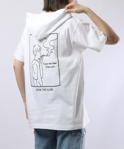 MODISH GAZE(モディシュガゼ)の「MODISH GAZE 線画 Just Relax半袖Tパーカー(パーカー・メンズ・ブラック/ホワイト・M/XL/L)」の8枚目の写真