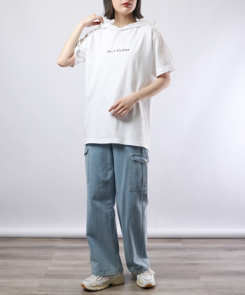 MODISH GAZE(モディシュガゼ)の「MODISH GAZE 線画 Just Relax半袖Tパーカー(パーカー・メンズ・ブラック/ホワイト・M/XL/L)」の9枚目の写真